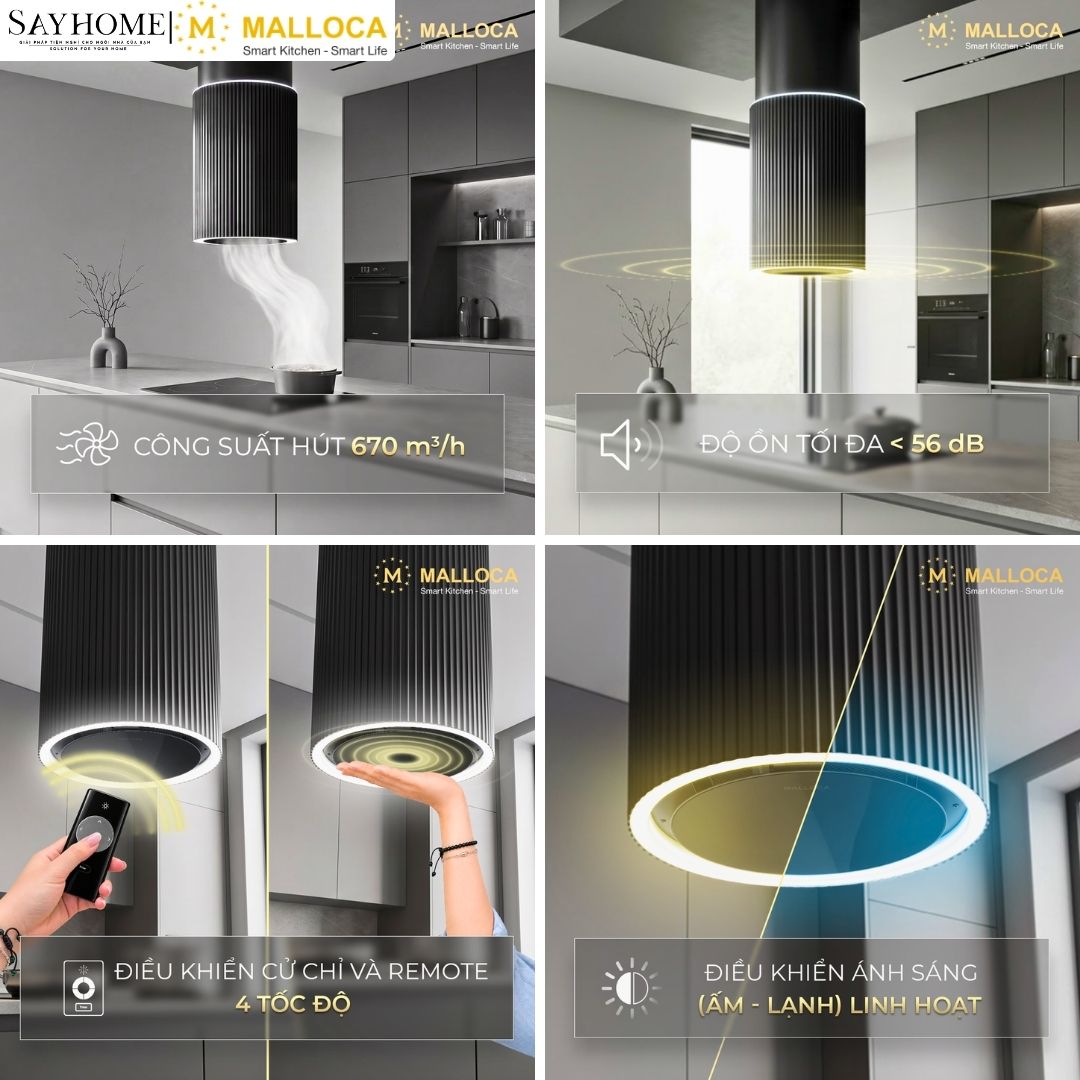 Máy hút mùi Malloca Monoblack K-382B treo độc lập tại Thành phố Hồ Chí Minh