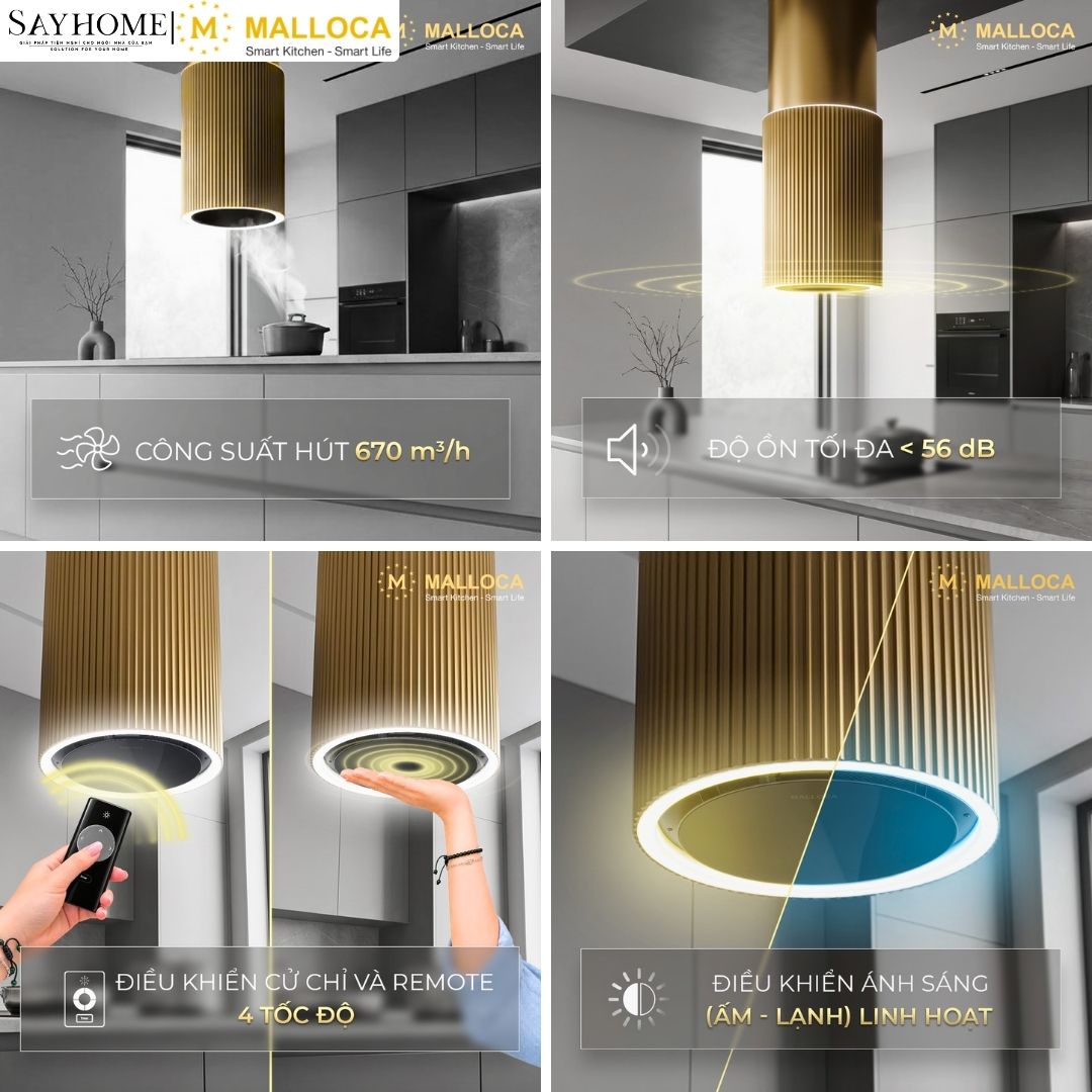 Máy hút mùi Malloca Monogold K-382G treo độc lập tại Thành phố Hồ Chí Minh