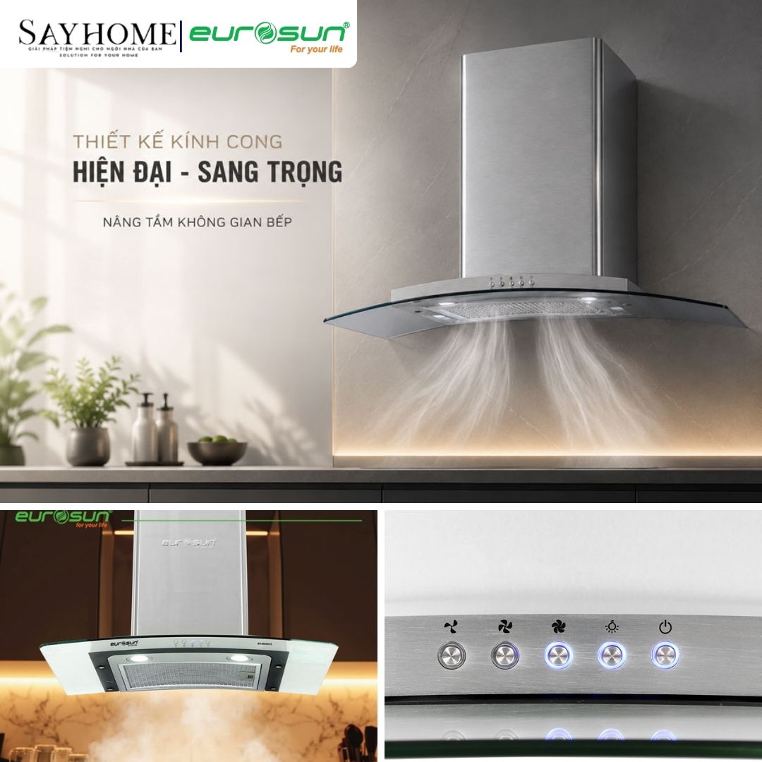 Máy hút mùi kính cong EUROSUN EH-70AF81S/EH-90AF81S tại thành phố Hồ Chí Minh