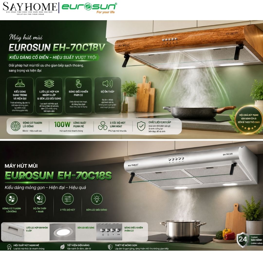 Máy hút mùi âm tủ EUROSUN EH-70C18V/EH-70C18S tại thành phố Hồ Chí Minh