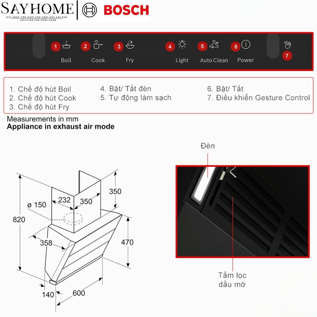 Máy hút mùi Bosch DWK68IJ60I Serie 4 mặt kính nghiêng tại thành phố Hồ Chí Minh