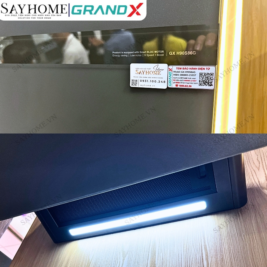 Máy hút mùi GrandX GX H70S86G/ GX H90S86G kính vát, áp tường, màu xám tại Thành phố Hồ Chí Minh