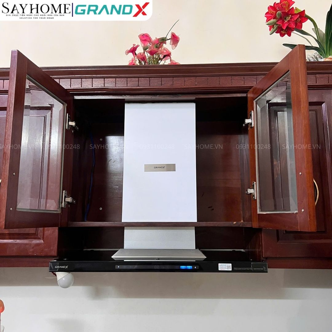 Máy hút mùi GrandX GX H70T81B / GX H90T81B kính toa, áp tường Máy hút mùi GrandX GX H70T81B / GX H90T81B kính toa, áp tường