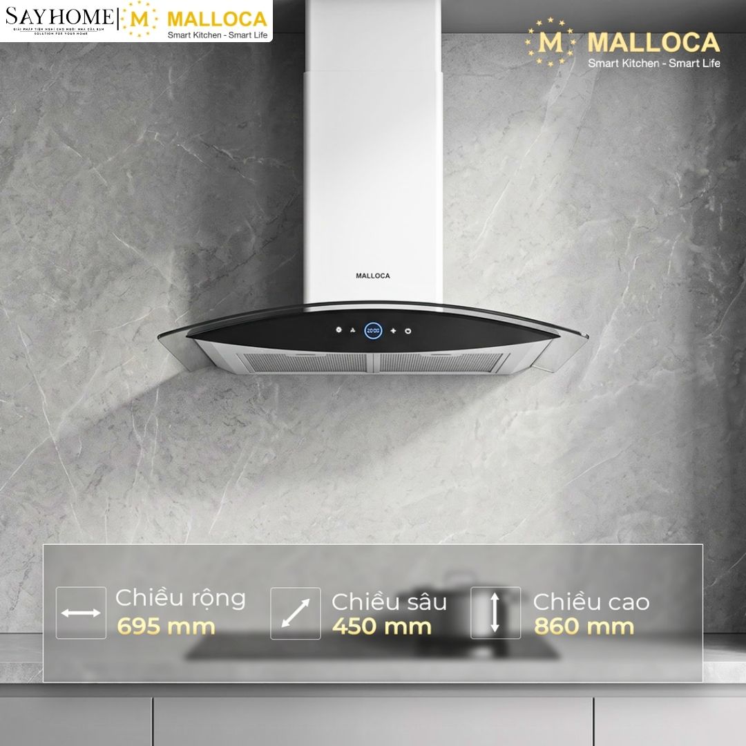 Máy hút mùi MALLOCA MC 7018HS kính cong RANGE HOOD tại Thành phố Hồ Chí Minh