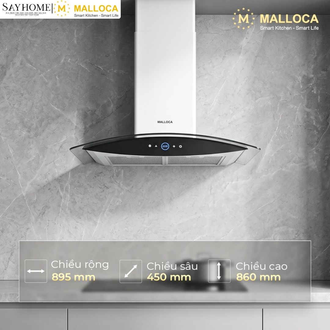 Máy hút mùi MALLOCA MC 9018HS kính cong áp tường tại Thành phố Hồ Chí Minh