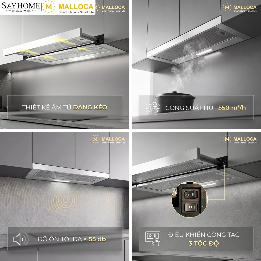 Máy hút mùi MALLOCA MH 90SMC ECO âm tủ ray kéo tại Thành phố Hồ Chí Minh