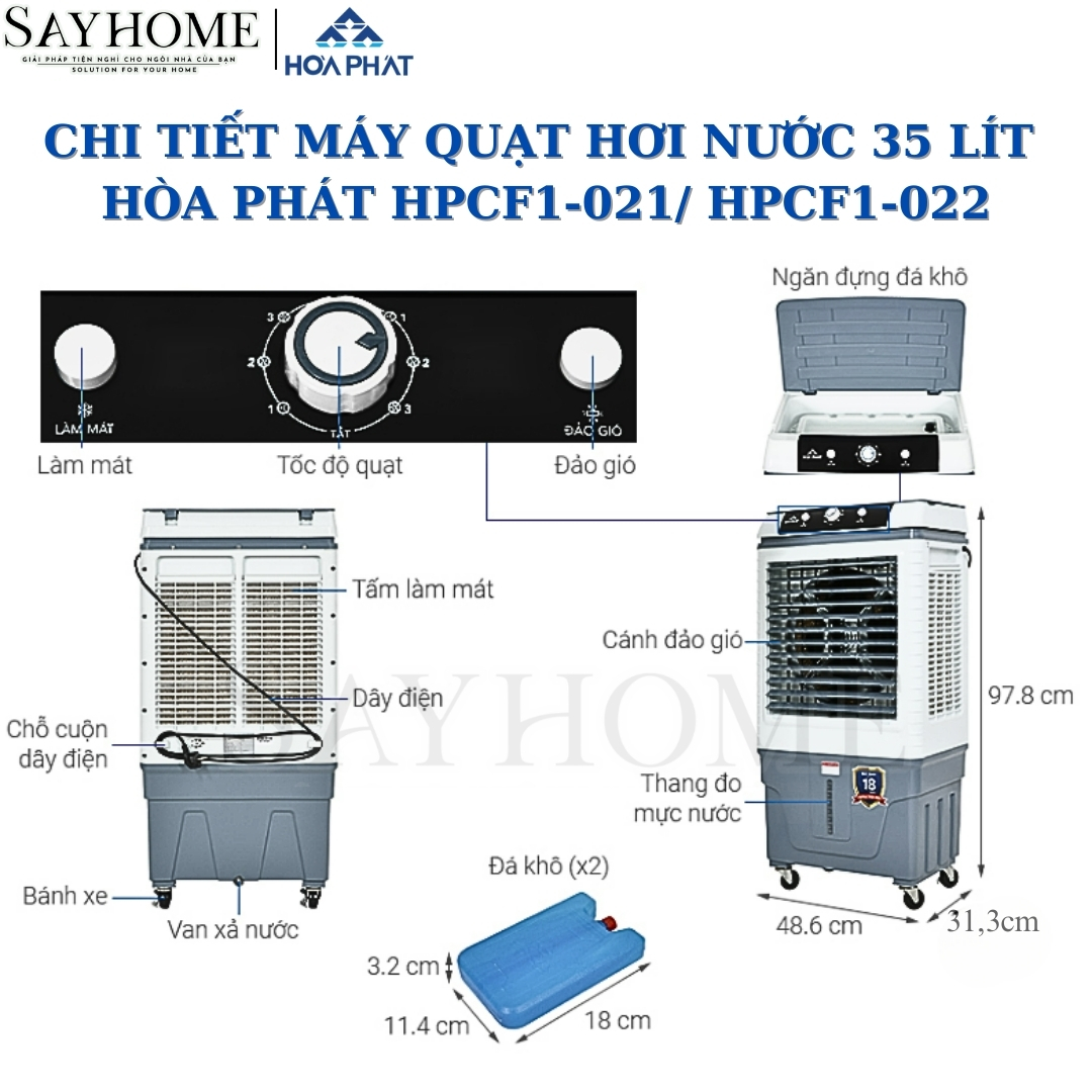 Quạt hơi nước Hòa Phát 35L Phím cơ HPCF1-021/ HPCF1-022 tại thành phố Hồ Chí Minh