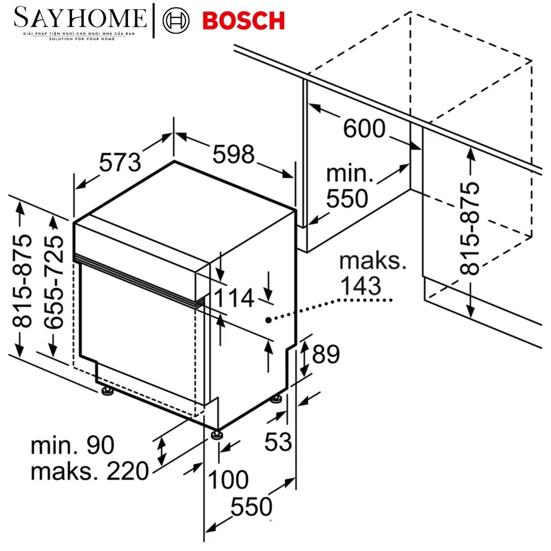 Máy rửa chén bát Bosch SMI8ZDS81T Serie 8 bán âm 14 bộ chén dĩa tại thành phố Hồ Chí Minh