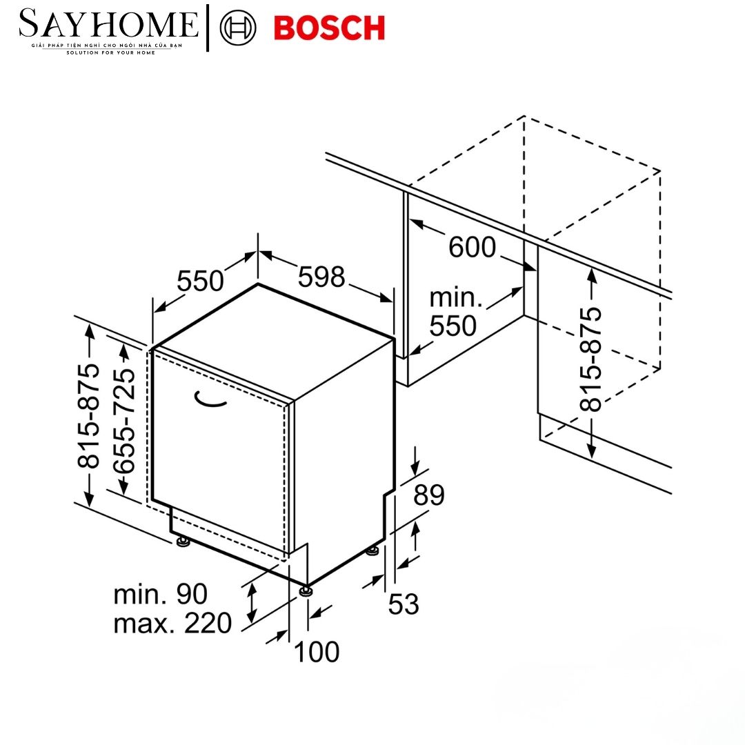Máy rửa chén bát Bosch SMV6ZCX16E Serie 6 âm tủ 14 bộ chén dĩa tại thành phố Hồ Chí Minh