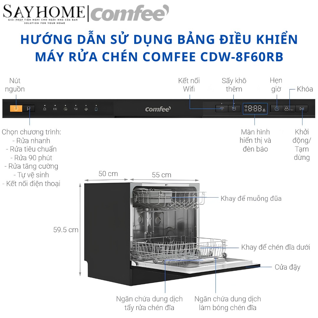 Máy rửa chén COMFEE màu xám đen CDW-8F60RB 10 bộ đồ ăn Châu Âu tại thành phố Hồ Chí Minh