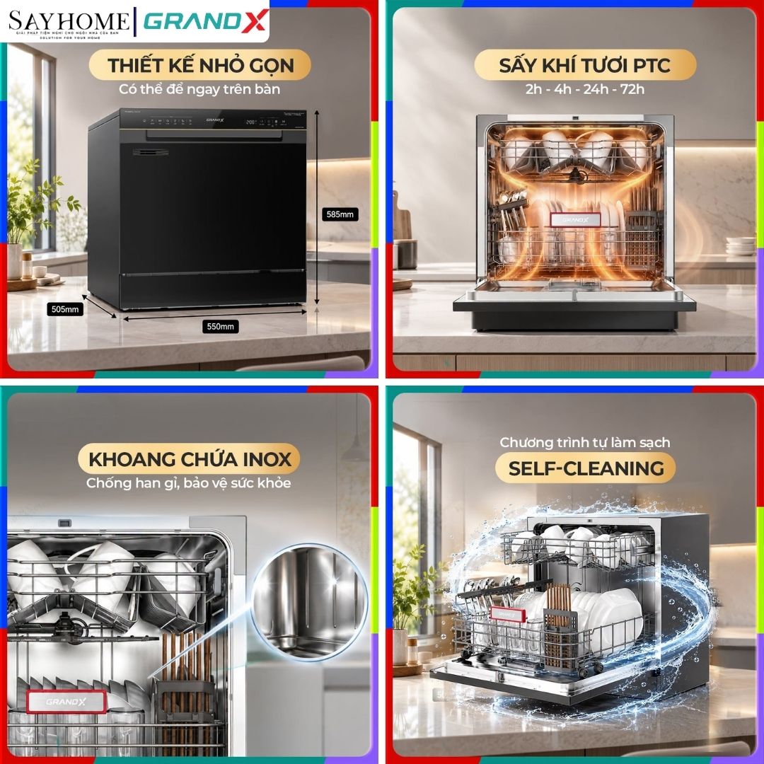 Máy rửa bát GrandX SMS6GX10G 10 bộ đồ ăn Châu Âu tại Thành phố Hồ Chí Minh