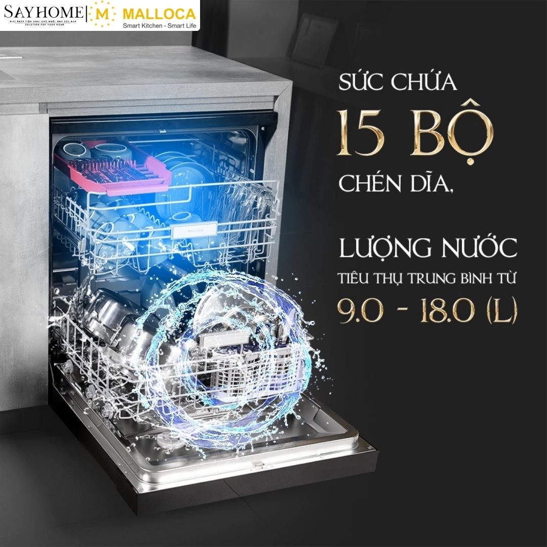 Máy rửa chén MALLOCA MDW15-5035TD đứng độc lập hoăc lắp âm tủ 15 bộ chén dĩa tại Thành phố Hồ Chí Minh