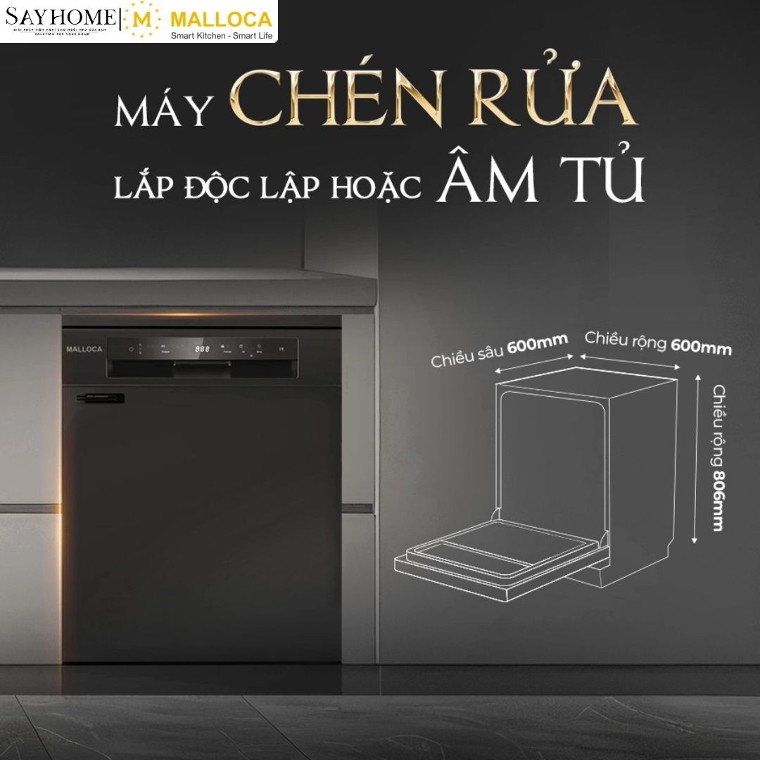 Máy rửa chén MALLOCA MDW15-5035TD đứng độc lập hoăc lắp âm tủ 15 bộ chén dĩa tại Thành phố Hồ Chí Minh