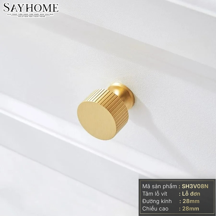 Núm tủ đồng thau nguyên khối hiện đại màu vàng mờ SH3V08N tại Thành phố Hồ Chí Minh