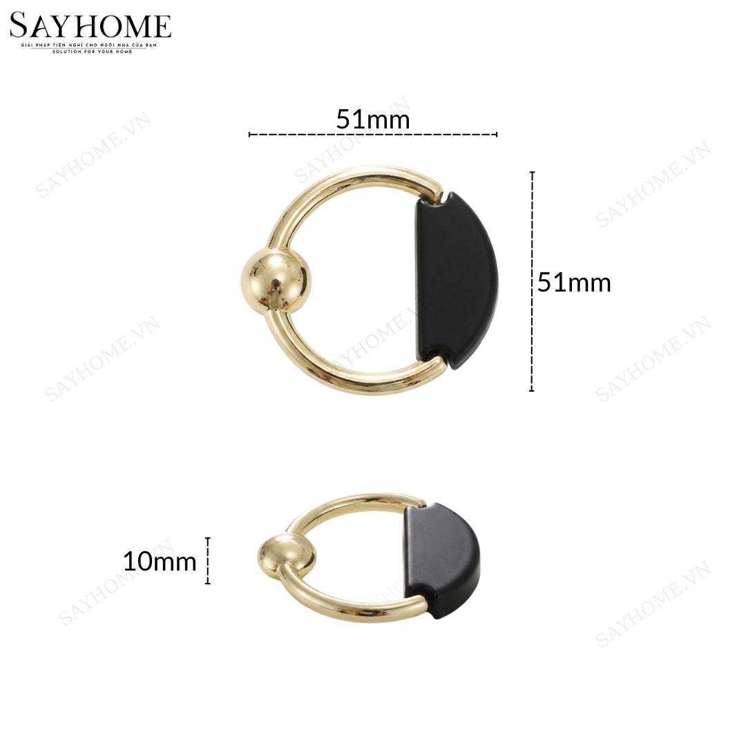 Tay nắm tủ khoen tròn tân cổ điển Vintage màu vàng đen SH1010 tại Tân Bình