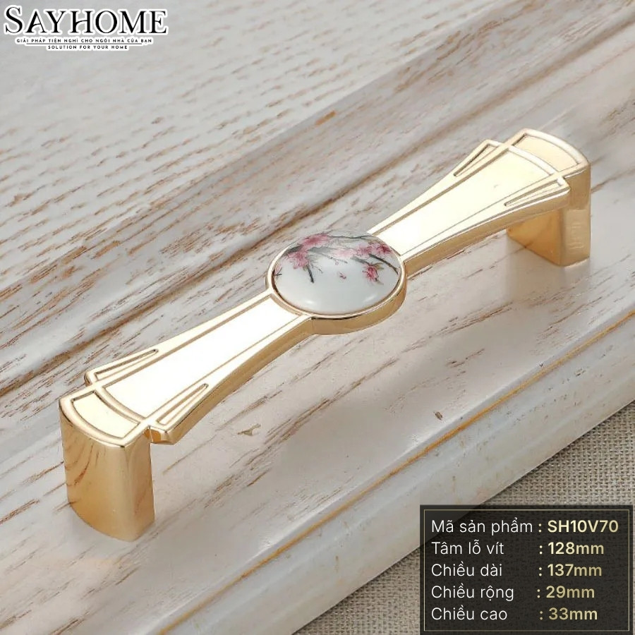 Tay nắm tủ tân cổ điển Vintage màu vàng gold mặt sứ trắng SH10V70 tại thành phố Hồ Chí Minh