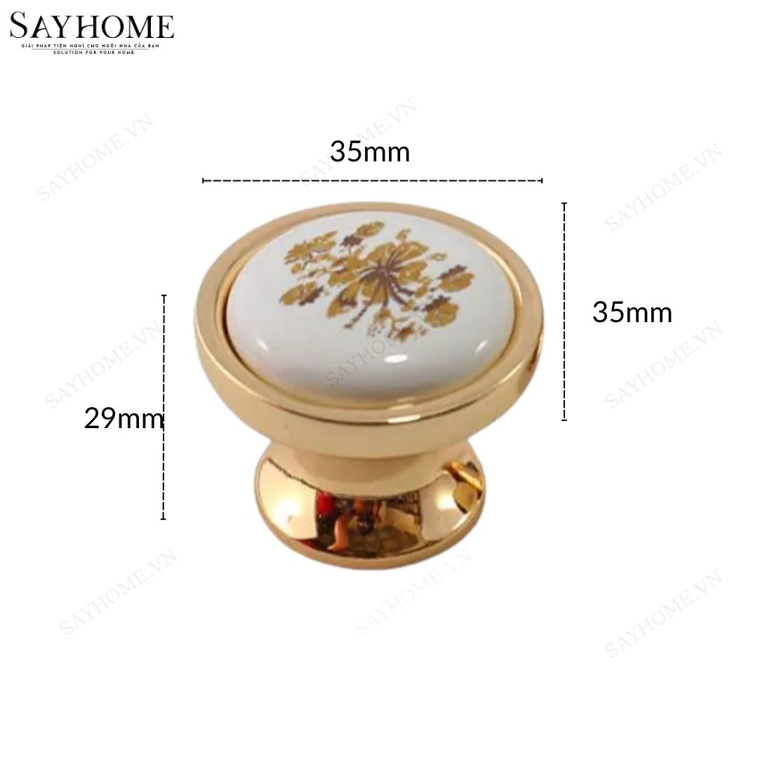 Núm tủ tân cổ điển vintage màu vàng gold mặt sứ trắng hoa văn SH2015 tại thành phố Hồ Chí Minh