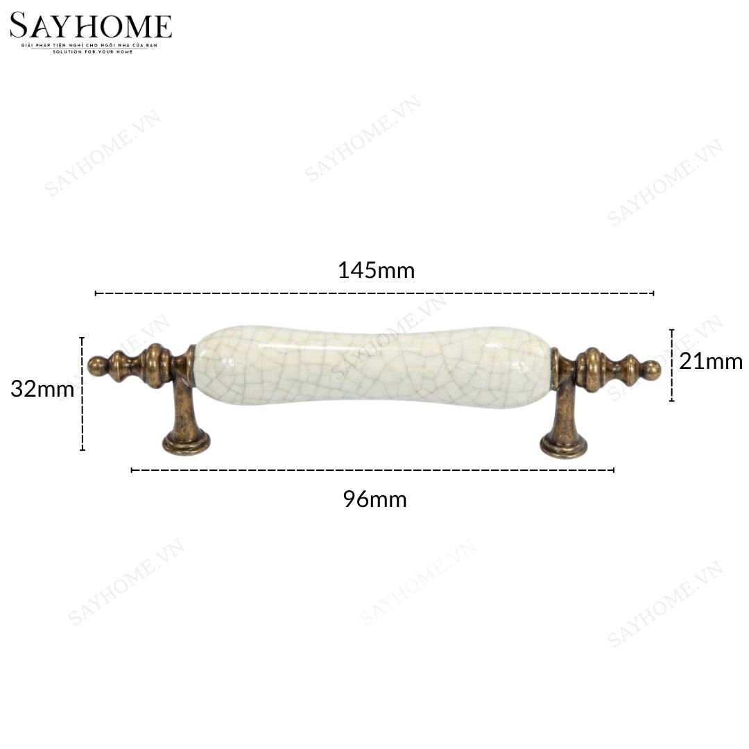 Thông số kĩ thuật Tay nắm tủ tân cổ điển Vintage màu đồng mặt sứ trắng SH5841 tại Tân Bình 
