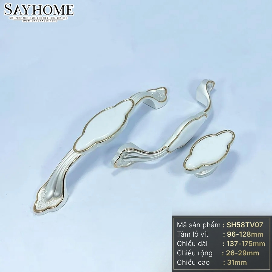 Tay nắm tủ tân cổ điển Vintage màu trắng vàng gold mặt sứ trắng SH58TV07 tại thành phố Hồ Chí Minh