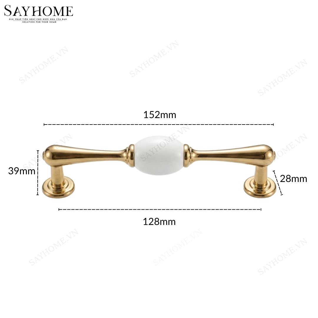 Tay nắm tủ tân cổ điển Vintage màu vàng gold mặt sứ trắng SH6833 tại Tân Bình