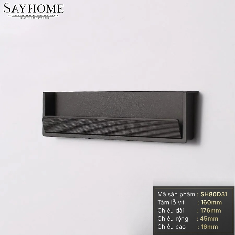 Tay nắm âm tủ hiện đại cao cấp màu đen SH80D31 tại Tân Bình