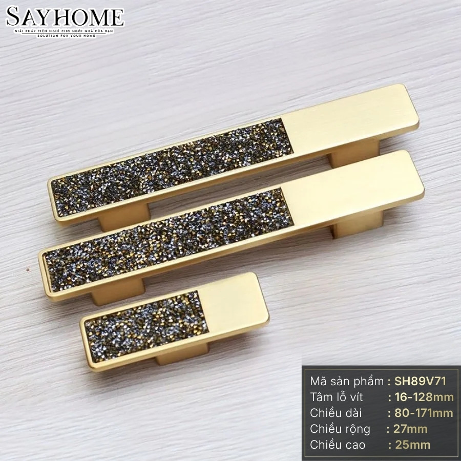 Tay nắm tủ hiện đại màu vàng gold khảm đá SH89V71 tại thành phố Hồ Chí Minh