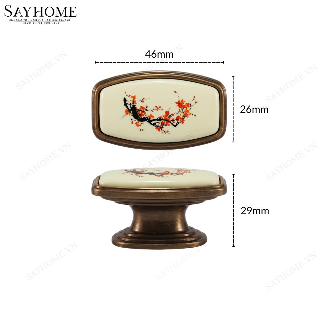 Núm tủ tân cổ điển vintage gốm sứ hoa văn màu vàng đồng SH9024 tại thành phố Hồ Chí Minh