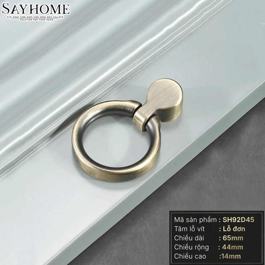 Tay nắm tủ khoen tròn tân cổ điển vintage màu đồng SH92D45 tại thành phố Hồ Chí Minh