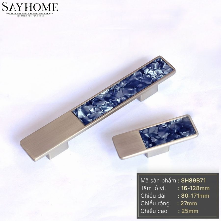 Tay nắm tủ hiện đại màu bạc khảm đá ngọc bích SH89B71 tại thành phố Hồ Chí Minh