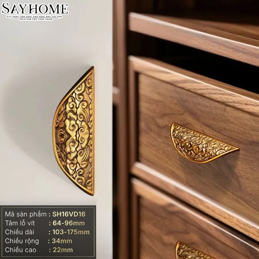 Tay nắm tủ tân cổ điển Vintage màu vàng đồng SH16VD16 tại thành phố Hồ Chí Minh