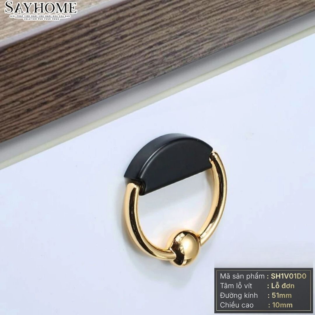 Tay nắm tủ khoen tròn tân cổ điển Vintage màu vàng đen SH1V01D0 tại Tân Bình