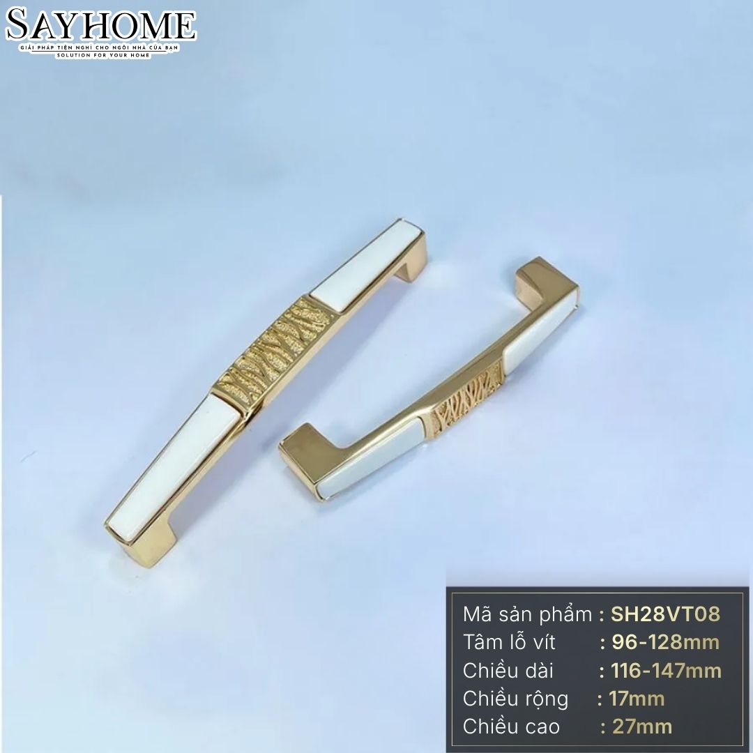 Tay nắm tủ tân cổ điển màu vàng gold mặt sứ trắng SH28VT08 tại thành phố Hồ Chí Minh