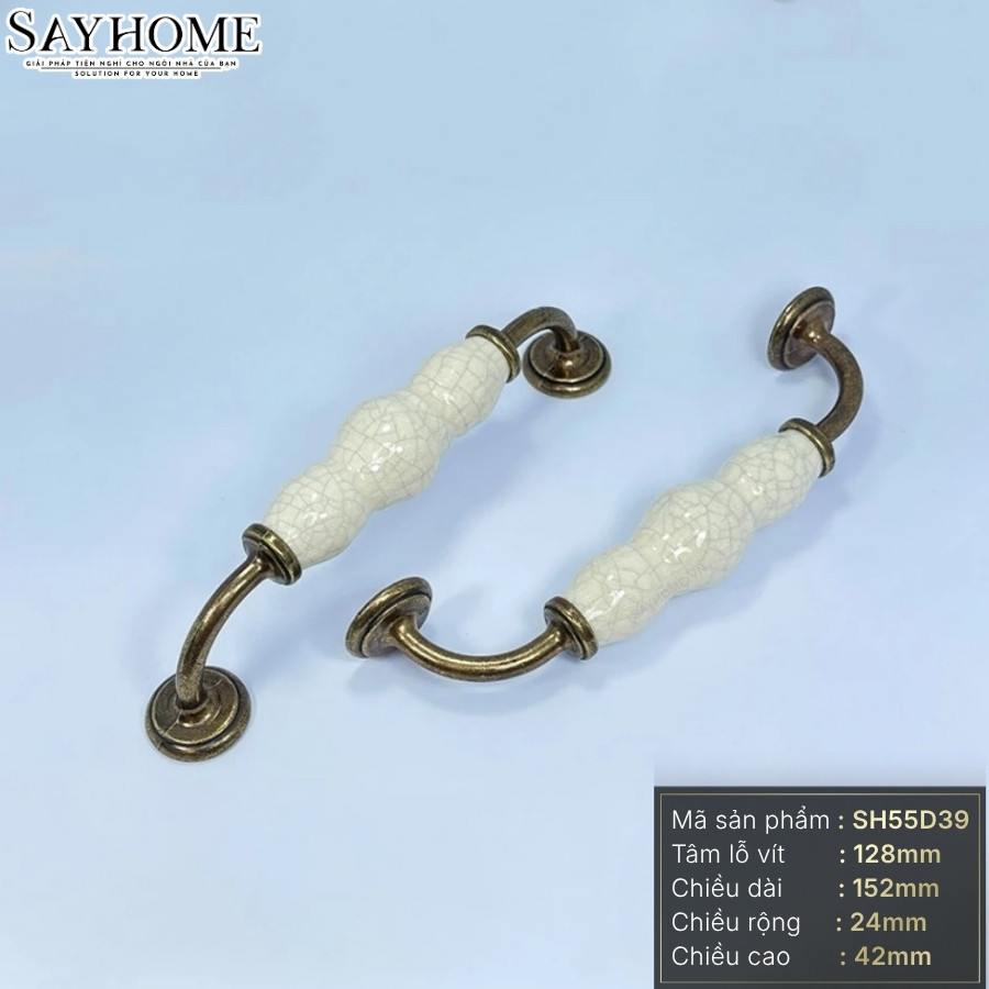 Tay nắm tủ tân cổ điển Vintage màu đồng mặt sứ trắng SH55D39 tại Thành phố Hồ Chí Minh