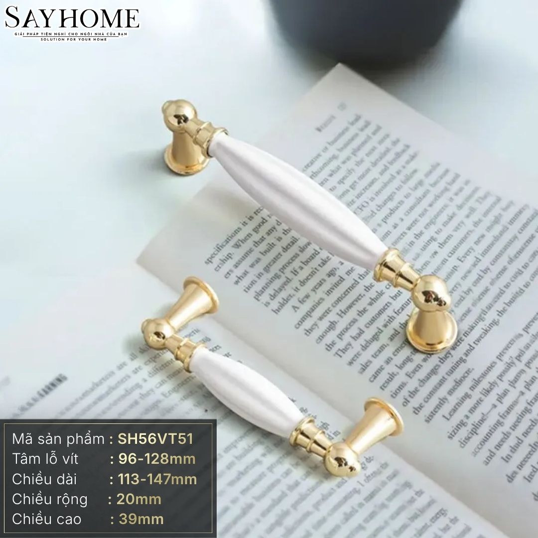 Tay nắm tủ tân cổ điển Vintage màu vàng mặt sứ trắng SH56VT51 tại thành phố Hồ Chí Minh