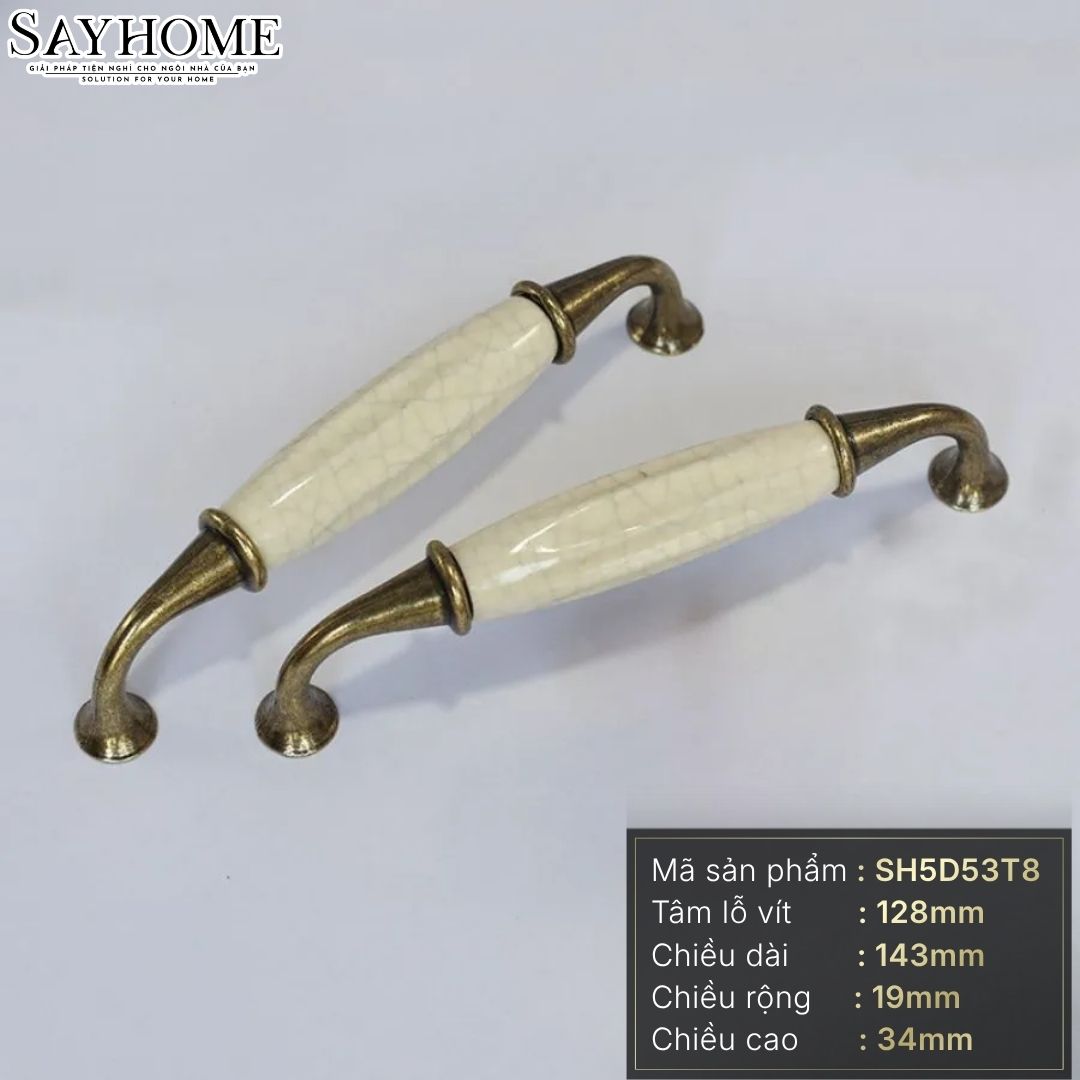 Tay nắm tủ tân cổ điển Vintage màu đồng mặt sứ trắng SH5D53T8 tại thành phố Hồ Chí Minh