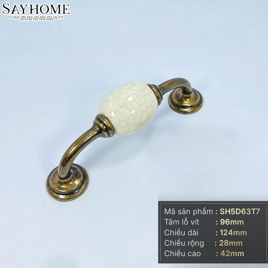 Tay nắm tủ tân cổ điển Vintage màu đồng mặt sứ trắng SH5D63T7 tại thành phố Hồ Chí Minh