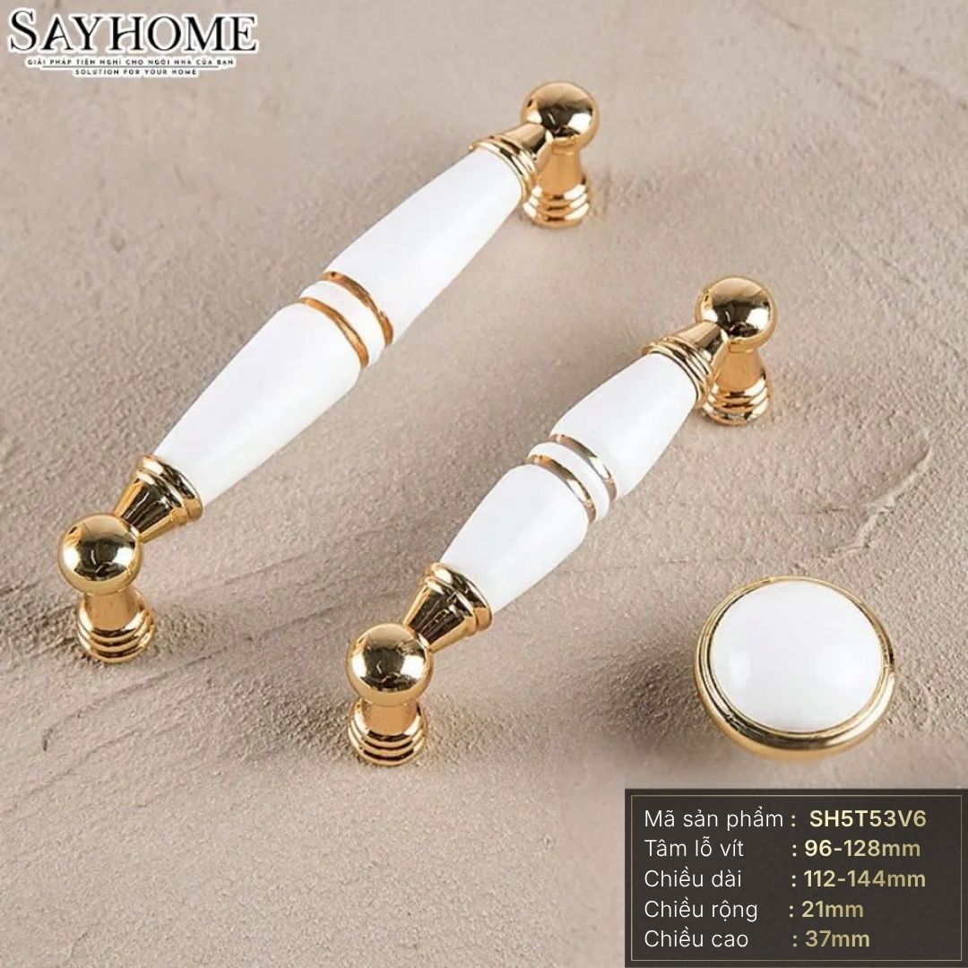 Tay nắm tủ tân cổ điển Vintage màu vàng mặt sứ trắng SH5T53V6 tại thành phố Hồ Chí Minh
