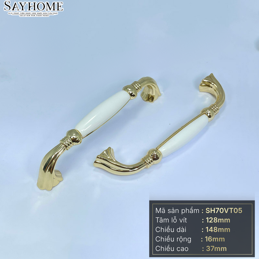 Tay nắm tủ tân cổ điển Vintage màu vàng mặt sứ trắng SH70VT05 tại thành phố Hồ Chí Minh
