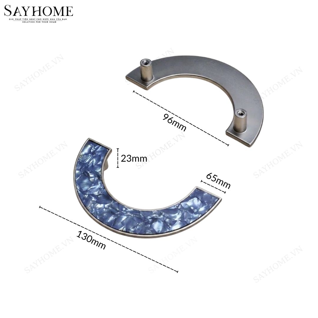 Tay nắm tủ hiện đại màu bạc hiệu ứng vân đá hình bán nguyệt SH8970 tại thành phố Hồ Chí Minh