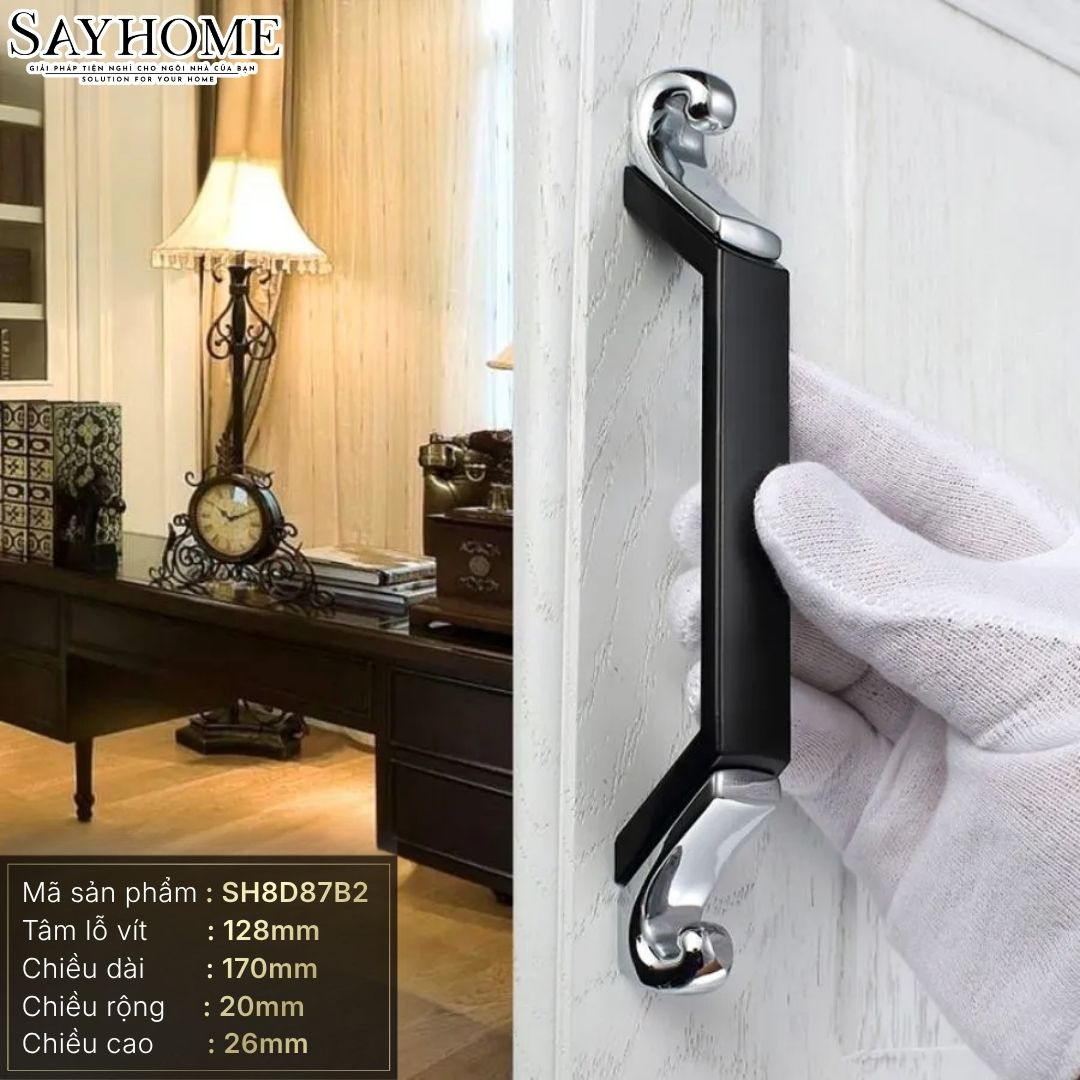 Tay nắm tủ tân cổ điển Vintage màu đen bạc SH8D87B2 tại thành phố Hồ Chí Minh