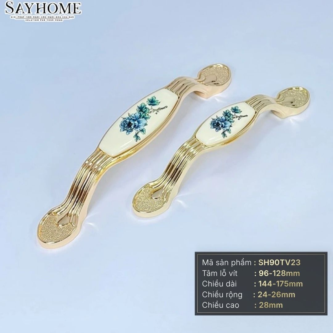 Tay nắm tủ tân cổ điển Vintage màu vàng mặt sứ trắng SH90TV23 tại thành phố Hồ Chí Minh
