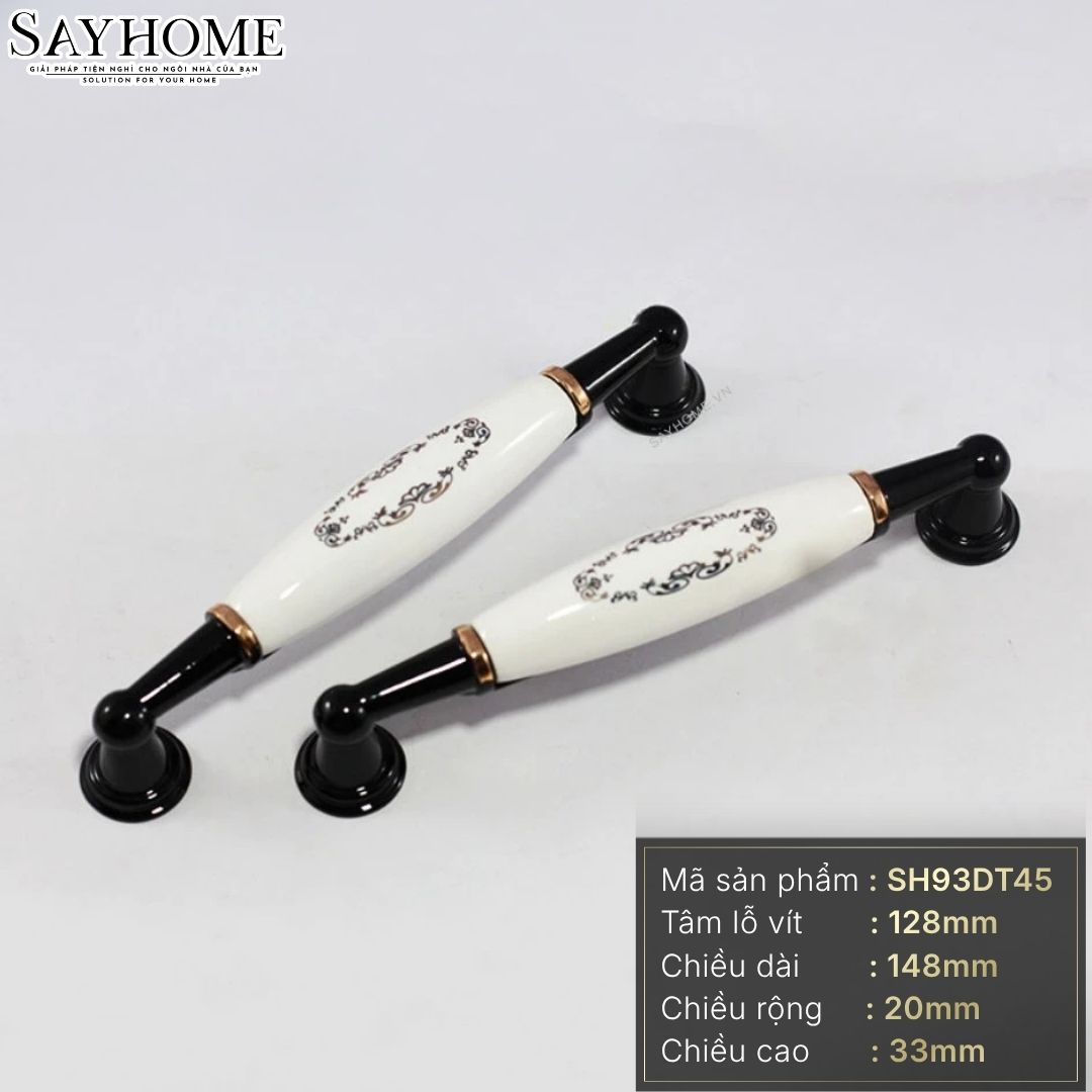 Tay nắm tủ tân cổ điển Vintage màu đen mặt sứ trắng SH93DT45 tại thành phố Hồ Chí Minh