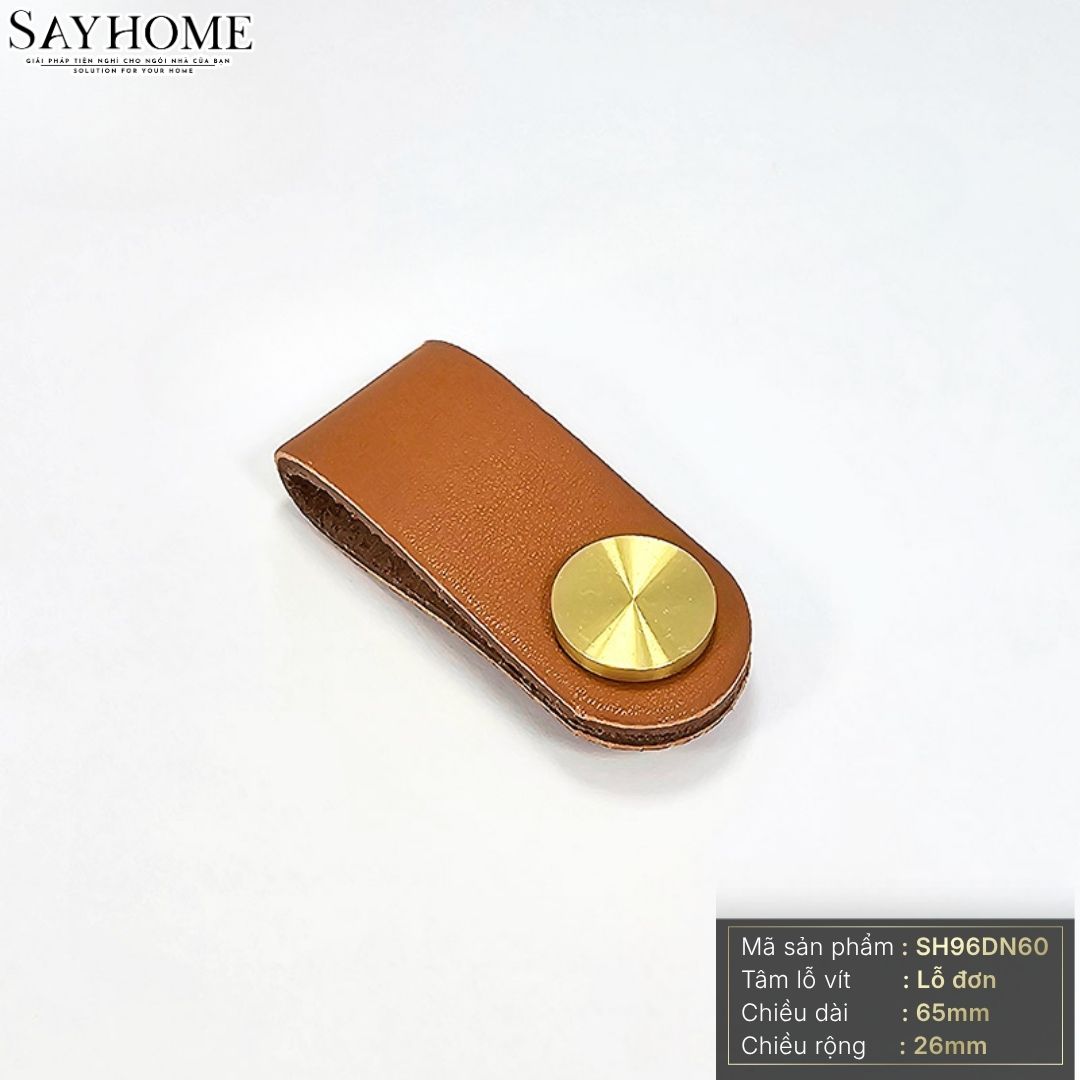 Tay nắm tủ hiện đại da bò màu nâu đính khuy vàng SH96DN60 tại thành phố Hồ Chí Minh