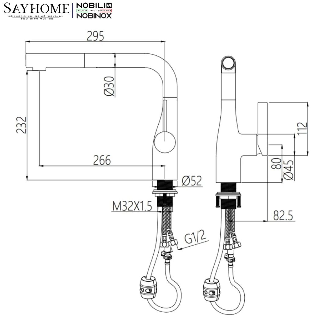 Thông số kĩ thuật Vòi rửa chén inox NOBINOX JAPA NX996 dây rút tại Thành phố Hồ Chí Minh