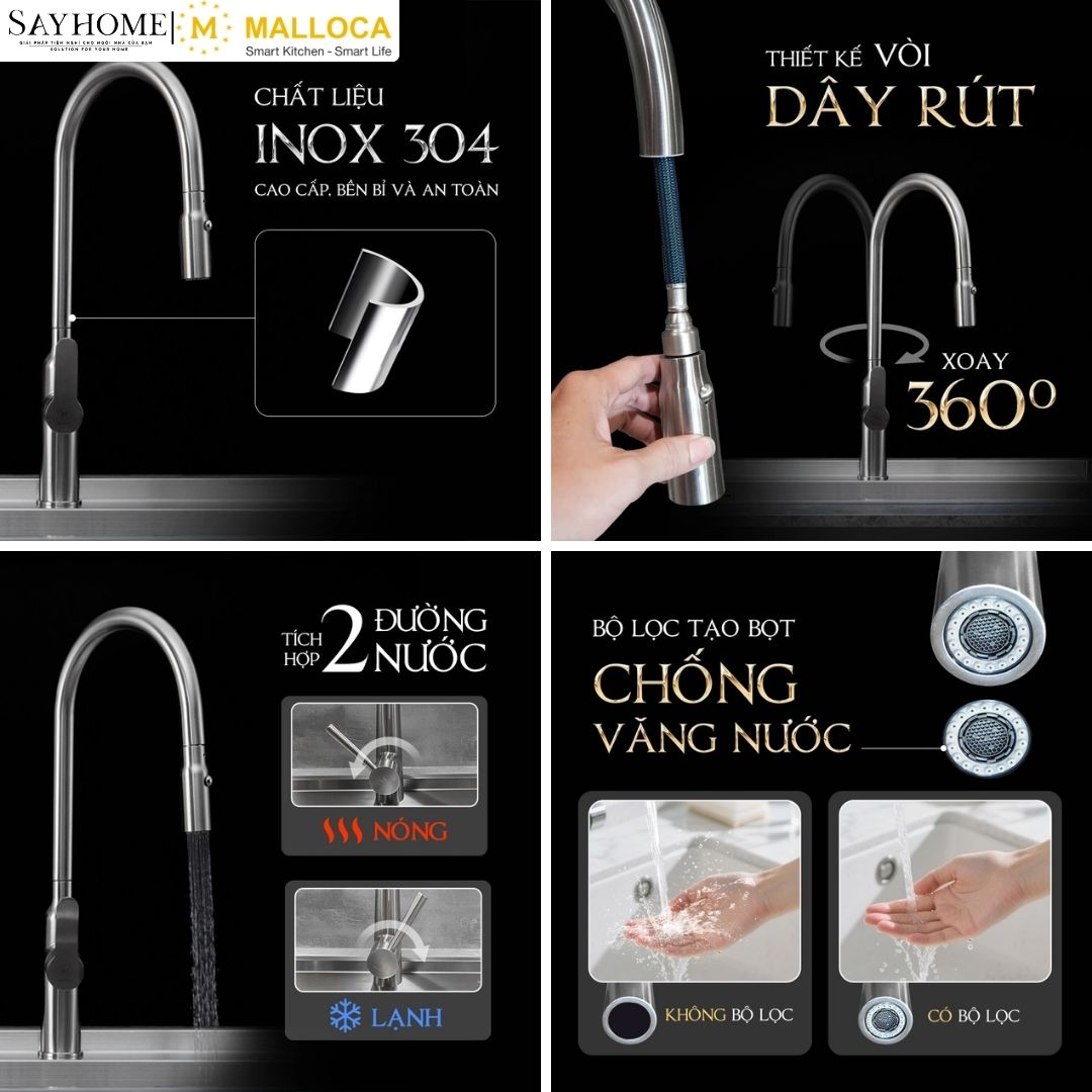 Vòi rửa chén inox dây rút Malloca K046-SS tại thành phố Hồ Chí Minh