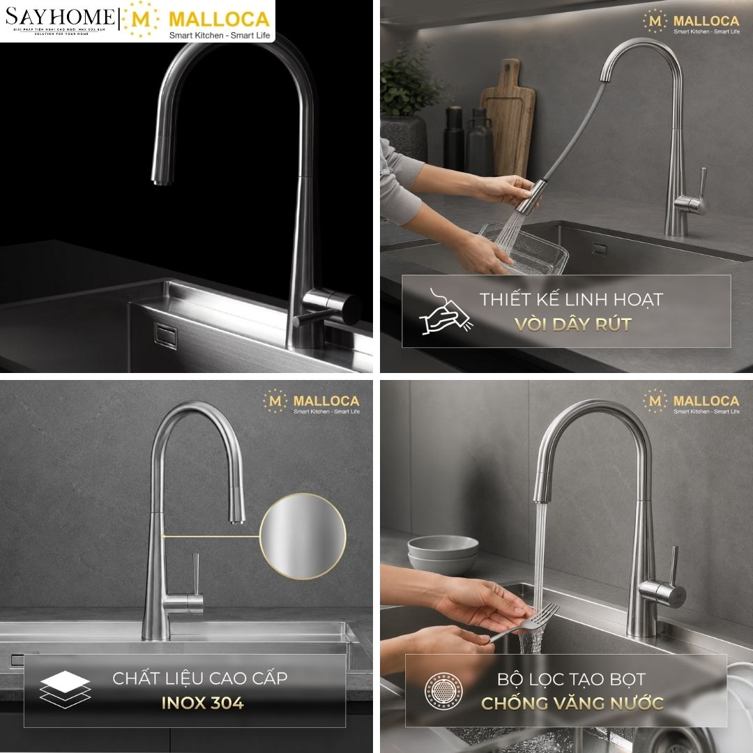 Vòi rửa chén inox dây rút Malloca K095-SS tại thành phố Hồ Chí Minh