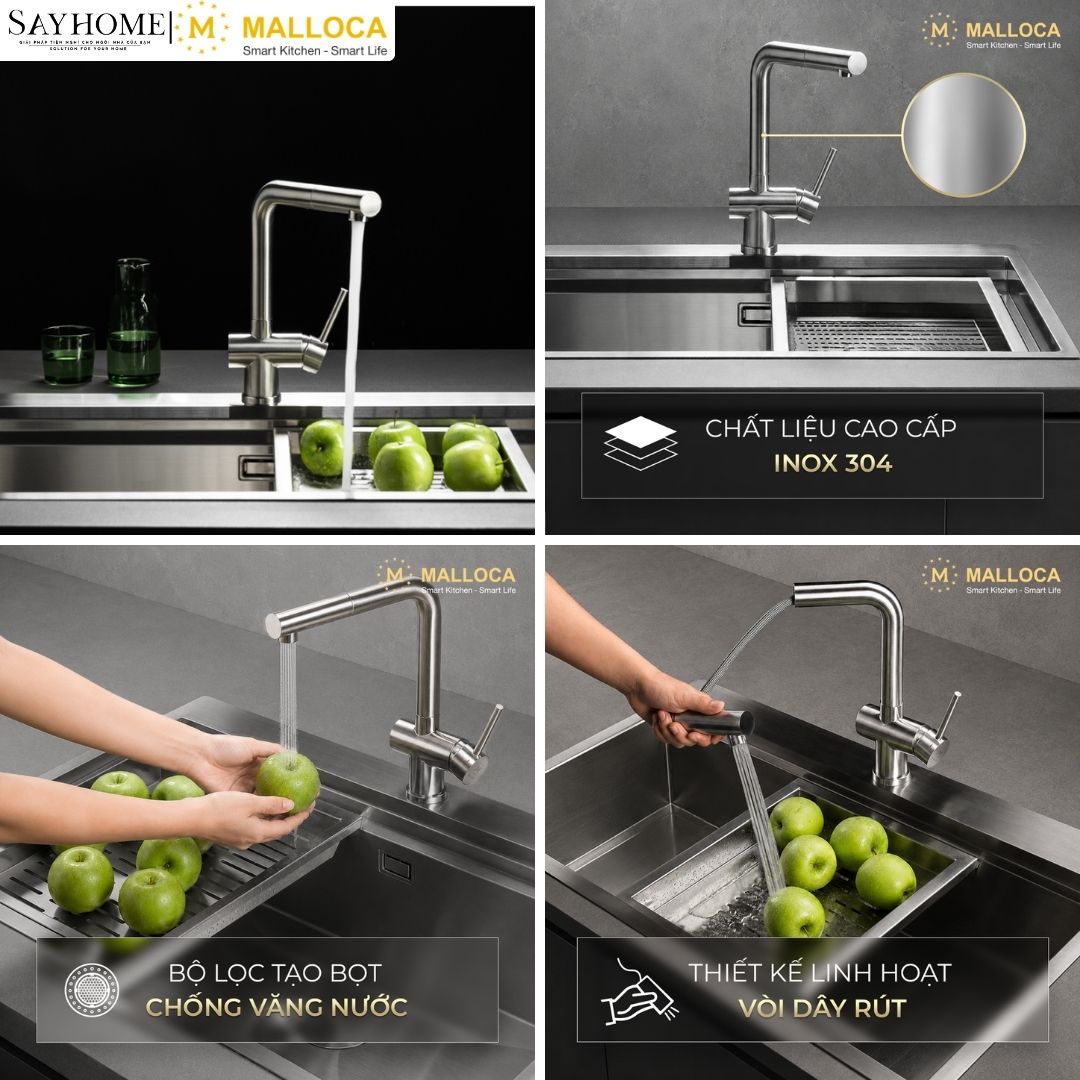 Vòi rửa chén inox MALLOCA K103-SS dây rút tại Thành phố Hồ Chí Minh