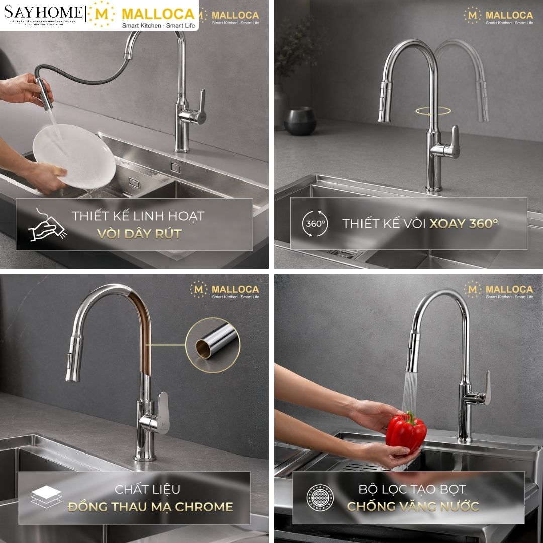 Vòi rửa chén mạ Chrome dây rút Malloca K94C tại thành phố Hồ Chí Minh