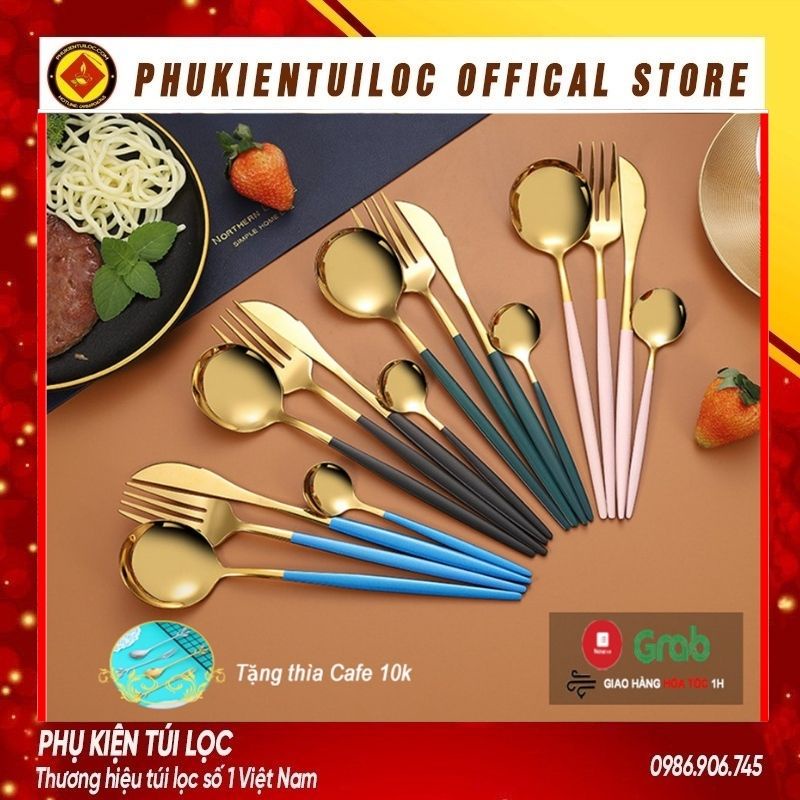 Combo 4 món Muỗng dao dĩa thìa cafe cá nhân, gia đình, inox 304 cao cấp phủ bóng