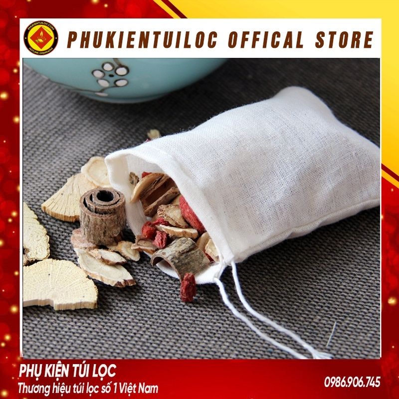Combo 10 túi lọc trà, lọc gia vị bằng vải cotton 100% (8x10cm)
